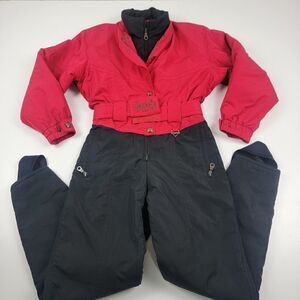 Vtg Ski Suit Womens One Piece Snowsuit  Snow Bib Apres Retro 80s 90s sz 8 Winter